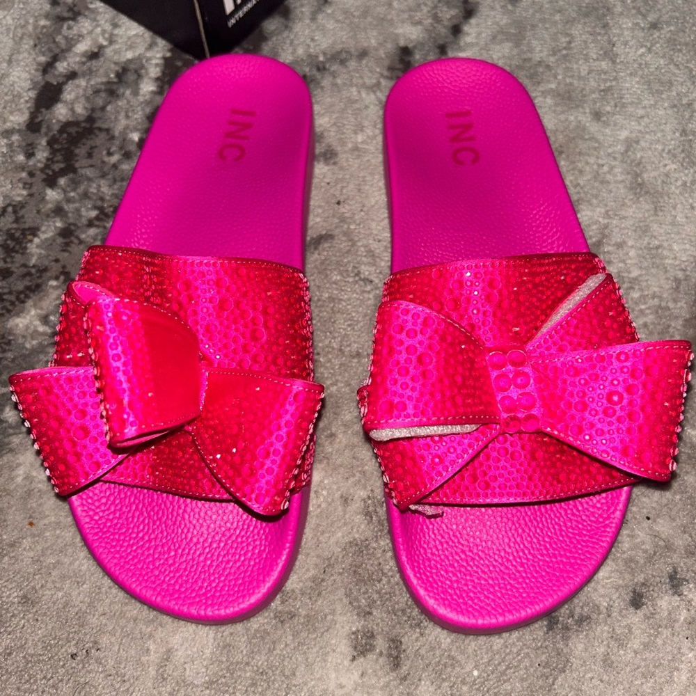 INC International Concepts Women's Fuchsia Bow Slide Sandals